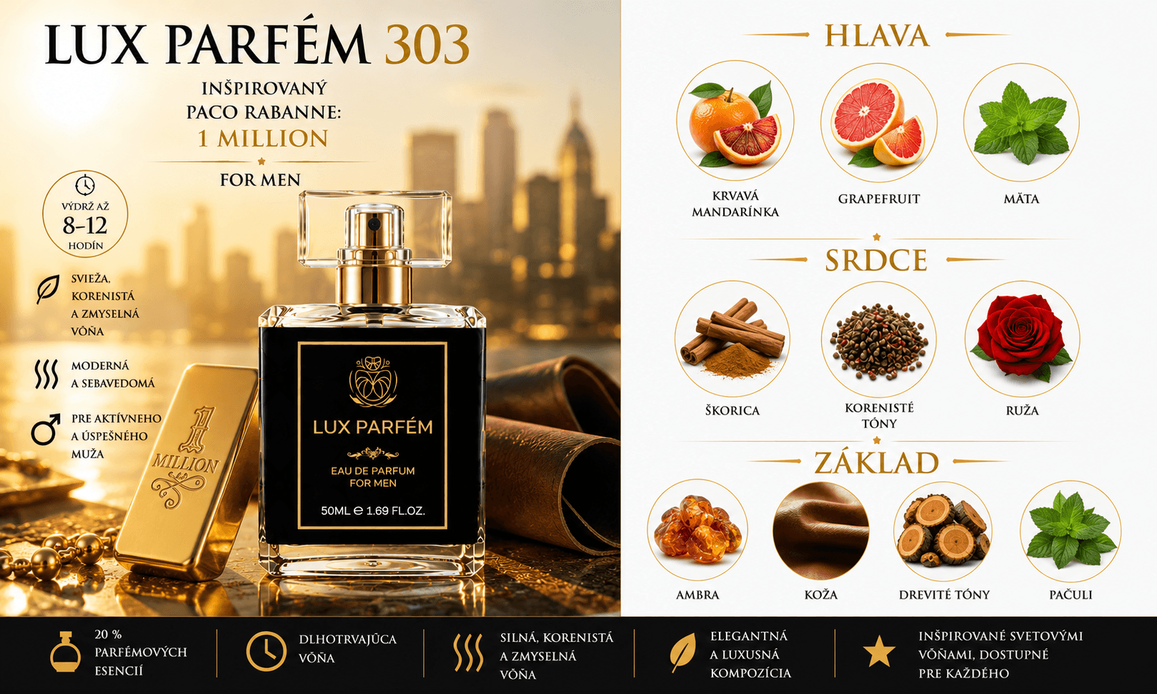 Lux Parfém 303 – Inšpirovaný Paco Rabanne: 1 Million